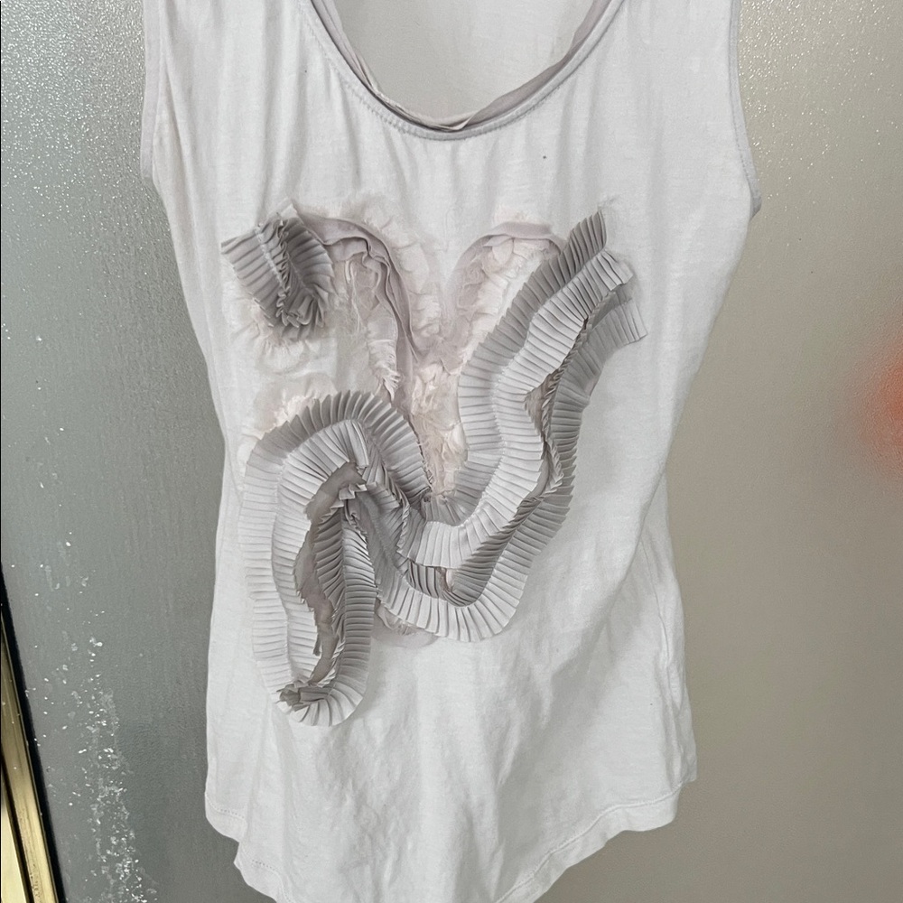 McGinn White Tank with Pleated Ruffle Appliqué